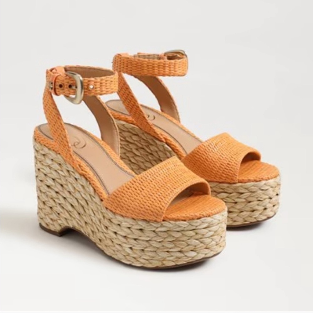 Sam Edelman April Espadrille Platform Sandals in Mari Gold Raffia NWT 9